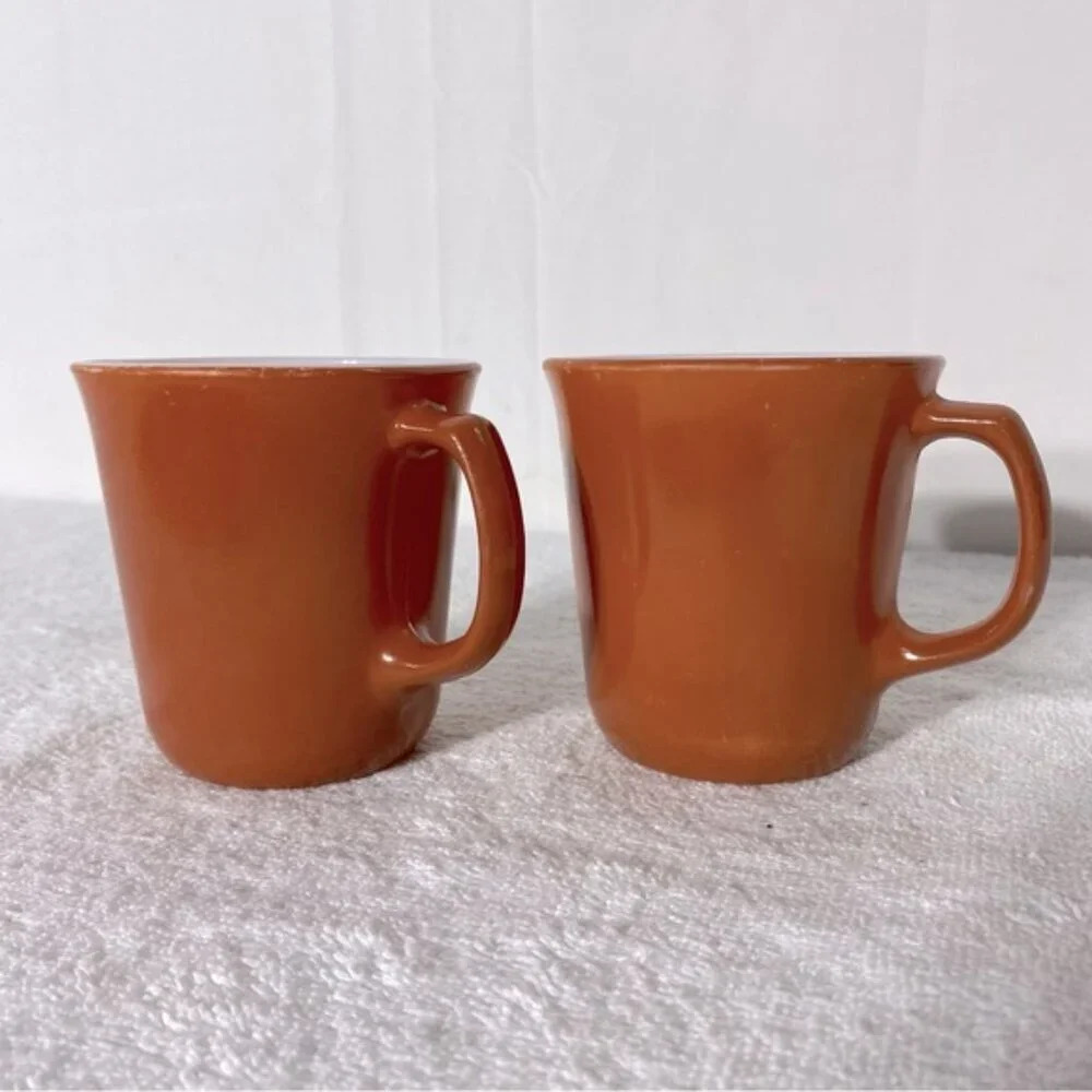 Vintage MCM Corning Pyrex Burnt Orange Mugs x2 Coffee  Cups